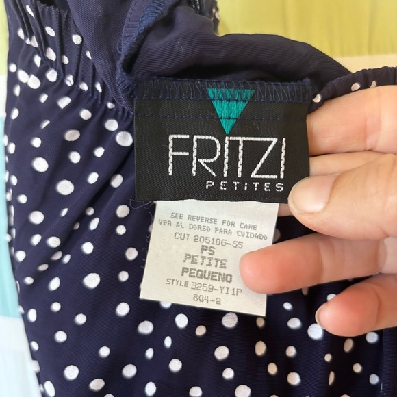 Vintage Fritzi Polka Dot Pants Blue & White Sz Small Petite - Picture 2 of 7